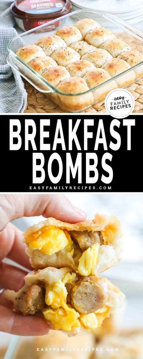 Stuffed Biscuit Breakfast Bombs · Easy Family Recipes Stuffed Breakfast Biscuit Ideas, Biscuit Filling Ideas, Biscuits Breakfast Ideas Pillsbury, Quick Breakfast Ideas With Biscuits, Canned Biscuit Recipes Breakfast Eggs, Breakfast Pillsbury Biscuits, Canned Biscuits Breakfast Ideas, Sausage And Biscuit Recipes, Stuffed Biscuit Recipe