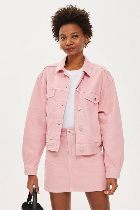 Pink Denim Co-ord Set - Suits & Co-ords - Clothing - Topshop Jean Rose, Diy Denim Jacket, Pink Denim Jacket, Fall Fashion Skirts, Denim Jacket Outfit, Pink Denim, Denim Diy, Oversized Denim Jacket, Jeans Jacket