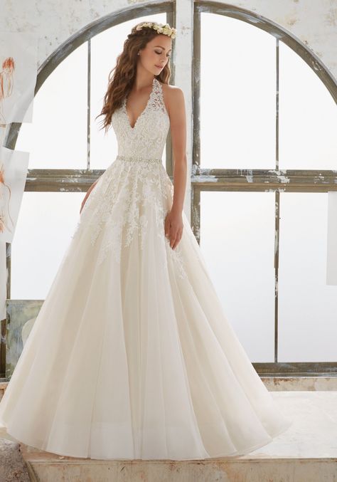 White Halter Wedding Dress, Mori Lee Bridal, Halter Wedding, Halter Wedding Dress, Tulle Wedding Gown, Aline Wedding Dress, White Wedding Dress, A Wedding Dress, Tulle Wedding