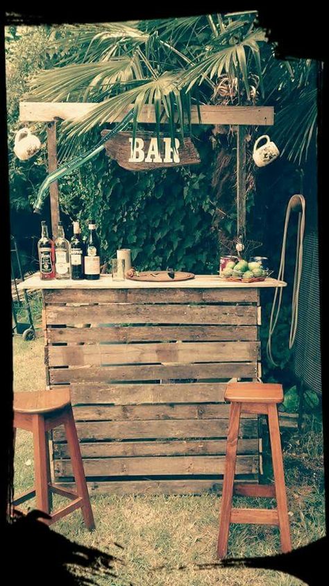 Barra Bar, Outdoor Tiki Bar, Pallet Bar Diy, Diy Outdoor Bar, Outside Bars, Pallet Bar, Backyard Bar, Pallet Outdoor, Diy Bar