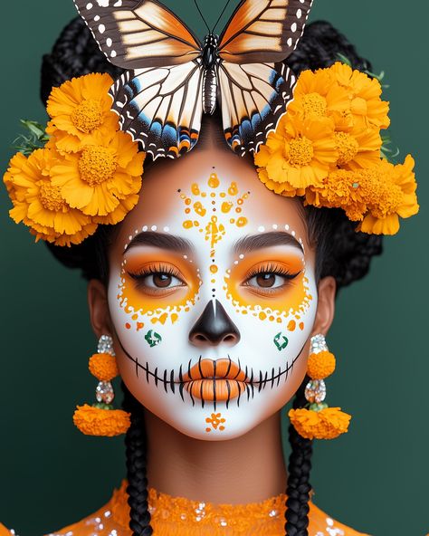 Monarchs & Marigolds 💐 These Catrinas know how to dress for Día de los Muertos 🦋💀🌸 Muertos Makeup, Mexico Day Of The Dead, Sugar Skull Makeup, Skull Makeup, Monkey King, Dia De Muertos, Day Of The Dead, Sugar Skull, Halloween Makeup