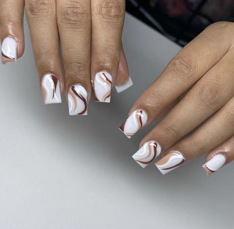 Rave Nails, Short Coffin Nails Designs, Brown Nail, Milky Nails, Drip Nails, White Acrylic Nails, French Tip Acrylic Nails, Work Nails, French Acrylic Nails