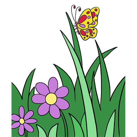 How to Draw Butterfly Garden: Step 10 Drawings To Trace Sketch, Flower Garden Drawing, Bugs Drawing, Drawings To Trace, Spring Drawing, Lilies Drawing, Summer Arts And Crafts, Easy Flower Drawings, Botanical Sketchbook