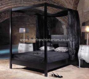 Sexy 4 Poster Bed | Four Poster Bed in Satin Black Black Canopy Beds, 4 Poster Bed, Four Post Bed, Black Bed, Four Poster Bed, Four Poster, Poster Bed, King Bed Frame, Bedroom Posters