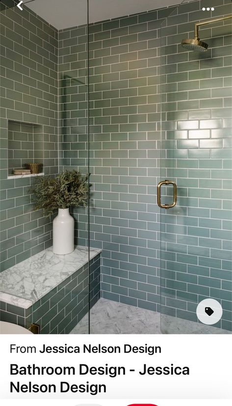 Light Green Subway Tile Bathroom, Green Tiled Shower Ideas, Green Master Bath, Green Shower Tile Bathroom, Green Tile Shower Ideas, Master Bath Shower Tile, Green Shower Tile, Shower Makeover, Bathroom Tub Shower Combo