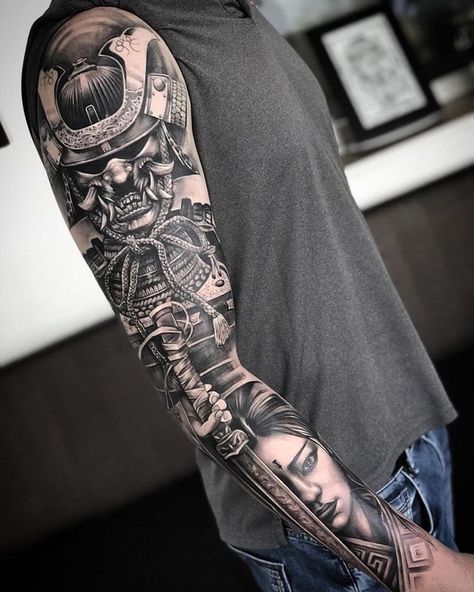 Geisha Tattoo Sleeve, Japanese Forearm Tattoo, Tattoos Arm Mann, Samurai Tattoo Sleeve, Geisha Tattoo Design, Japanese Tattoos For Men, Tattoo Japanese Style, Samurai Tattoo Design, Realistic Tattoo Sleeve