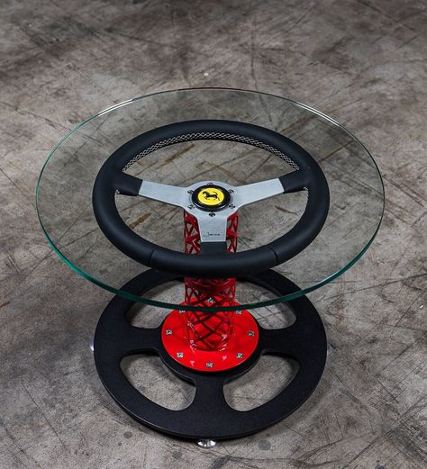 Welcome to my store, I have the honor to offer you a coffee table made of a commemorative steering wheel from Momo, signed with the name of the legendary driver Jacky Lckx, in 1966 he made his debut in Formula 1 with the Ferrari team.. .The quality of the table is best reflected in the photos, if you have any questions, please feel free to ask. I will answer them. The red color comes from the Ferrari palette. Regards. Motorbike Dinning Table, Tire Coffee Table Man Cave, Motorcycle Inspired Furniture, Car Part Furniture Backyard, Horror Coffee Table, Car Theme Home Decor, Automobile Furniture Unique, Furniture Made Out Of Car Parts, Radial Engine Coffee Table