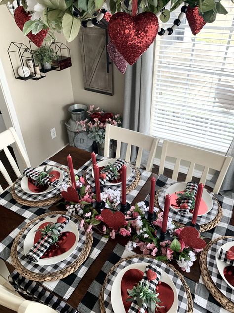 Valentines Day Decor Rustic, Black Mantle Fireplace, Valentines Day Tablescapes, February Decor, Church Valentines, Valentine Day Table Decorations, Black Mantle, Fireplace Tv Wall Decor, Valentine Tablescape