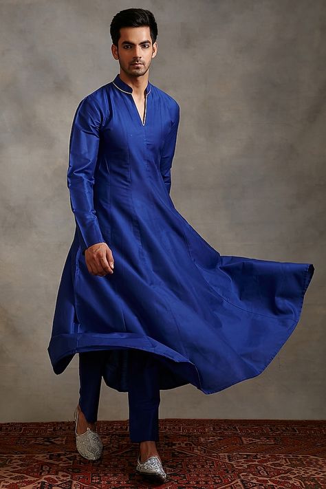 Buy ABHISHTI Blue Cotton Viscose Banarasi Anarkali Kurta at Pernia'sPopUpShopMen 2023 Banarasi Anarkali, Anarkali Frock, Black Anarkali, 2007 Fashion, Kurta Men, Kurta Style, Rohit Bal, Anarkali Kurta, Tarun Tahiliani