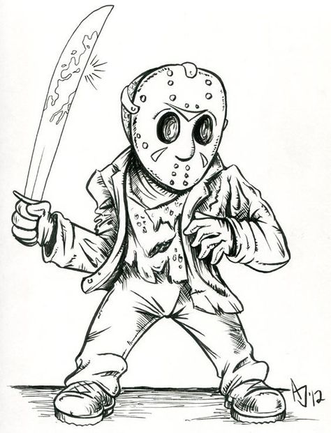 Jason Voorhees Drawing, Jason Drawing, Scary Drawings, Horror Drawing, Creepy Drawings, Graffiti Characters, Horror Movie Art, Halloween Drawings, Dark Art Drawings