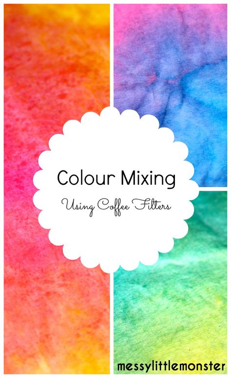 Colour Mixing using Coffee Filters - Messy Little Monster Coffee Filter Art, Filter Ideas, Coffee Filter Crafts, Preschool Colors, Colour Mixing, Paper Flower Crafts, Homeschool Art, Coffee Filters, Kids Learning Activities