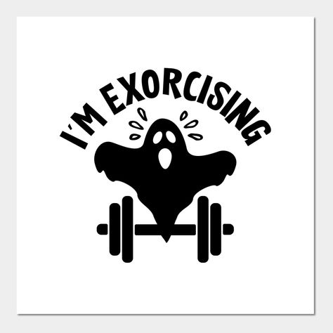 I'm exorcising - funny gym workout Halloween inspired quote featuring a sweating ghost trying to lift a dumbbell which is obviously a bit heavy for him.Spread some fun at the gym wearing this Halloween workout saying tee shirt or make a gift to someone who loves fitness and has a sense of humor.This humorous gym piece is great for your brother or sister and makes ideal Halloween, birthday, anniversary or holiday gift for family, friends, gym mates or treating yourself. -- Choose from our vast se Gym Trainer Quotes Funny, Halloween Fitness Humor, Halloween Workout Quotes, Halloween Fitness Quotes, Fall Fitness Quotes, Gym Quotes For Women Funny, Gym Quotes Funny, Funny Workout Quotes, Fitness Quotes Funny Gym Humor