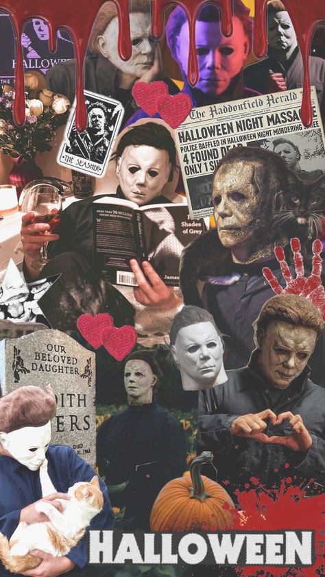 #michaelmyers #halloween #halloweenmoodboard #halloweencostume #halloweencollage #wallpaper #octobervibes #horror #movies Michael Myers Collage, Horror Movies Wallpaper, Horror Movie Collage, Horror Movie Wallpaper, Movies Wallpaper, Pretty Wallpaper Ipad, Movie Collage, Thanksgiving Wallpaper, Wallpaper Ipad