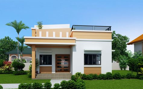 Maryanne - One Storey with Roof Deck (SHD-2015025) | Pinoy ePlans - Modern House Designs, Small House Designs and More! Modern Philippines, Philippines House Design, Philippine Houses, One Storey House, Modern Minimalist House, 2 Storey House Design, Small House Elevation, House Roof Design, Residential Building Design