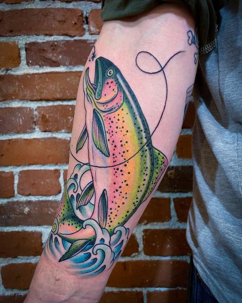 Rainbow Trout Tattoo, Ladies Fishing, Trout Tattoo, Fly Fishing Tattoo, Inflatable Fishing Kayak, Fishing Outfit, Fishing Tattoo, Rainbow Trout Fishing, Fishing Boots