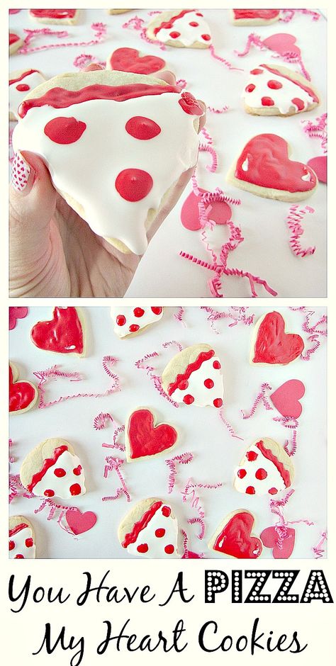 You Have A Pizza My Heart Cookies are the cutest for Valentines Day! Cookies For Valentines Day, Cookies For Valentines, Heart Sugar Cookies, A Pizza My Heart, Heart Sugar Cookie, Pizza My Heart, Cookie Maker, Holiday Hack, Heart Cookies