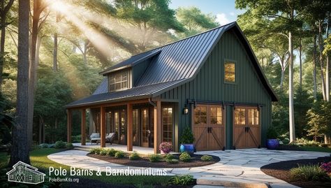 Dark Green Barndominium Color Schemes: Awesome Trends Green Barndominium Exterior, Dark Barndominium Exterior, Green Barndominium, Barndominium Exterior, Best Color Schemes, Barn Living, Green Hues, Barndominium, Earth Tones