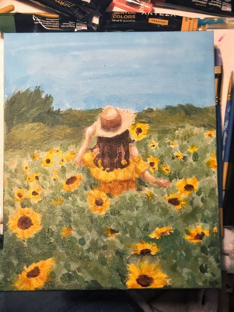 Sunflower Field Painting, Field Painting, Good Omens Book, Sunflower Field, Sunflower Fields, Art Tips, Easy Paintings, Art Sketchbook, Art Reference