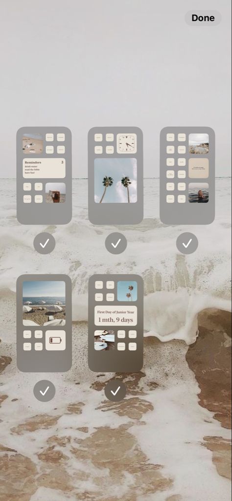 Organized Iphone Home Screen Ideas, Simple Ios Homescreen Layout, Iphone Home Screen Inspiration, Minimal Iphone Layout, Minimal Phone Layout, Minimal Beach Aesthetic, Beach Aesthetic Homescreen, Minimalist Phone Layout, Minimalist Iphone Layout