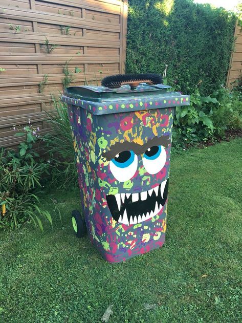 Trash Art Recycled, Recycling Cans, Painted Trash Cans, Creative Garden Decor, Pallet Garden Furniture, Trash Art, Murals Street Art, Graffiti Wall Art, Painting Furniture Diy