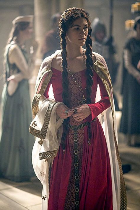 Knightfall season 1 episode 1 Olivia Ross, Red And Gold, Season 1, A Woman, Braids, Queen, Red, Gold, Dresses