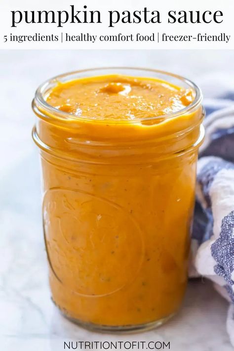 Pumpkin Pasta Sauce - Nutrition to Fit | Lindsey Janeiro - No Fuss, Healthy Recipes! Pumpkin Guts Recipe, Easy Pumpkin Pasta, Pumpkin Nutrition, Healthy Comfort Food Dinners, Pumpkin Chia Pudding, Pumpkin Pasta Sauce, Savory Pumpkin, Vegan Pasta Dish, Pumpkin Recipes Healthy