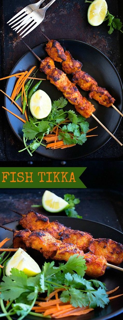 Fish Tikka, Tandoori Fish, Calories In Vegetables, Bbq Fish, Tikka Recipe, Easy Fish Recipes, Kebab Recipes, Barbecue Recipes, Idee Pasto Sano