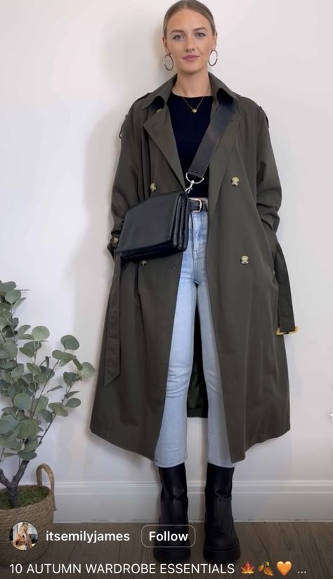 Long Green Trench Coat Outfit, Army Green Trench Coat, Hijabi Trench Coat, Asos Trench Coat, Military Trench Coat, Chic Outfits, Trench Coat, Fall Outfits, Autumn Fashion