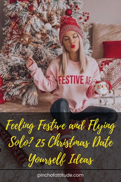 Spending Christmas alone doesn’t have to be boring! 🎄 Check out these fun and festive solo activities for women, from cooking up a storm to getting cozy with a good book! 📚✨ #ChristmasSoloDate #SoloDateIdeasChristmas #SelfDateIdeas #DateYourselfIdeas #ChristmasAlone #SoloActivitiesForWomen Solo Holiday Photoshoot, Date Yourself Ideas, Solo Christmas, Cheesy Christmas Movies, Spending Christmas Alone, Solo Date Ideas, Date Yourself, Christmas Alone, Solo Date