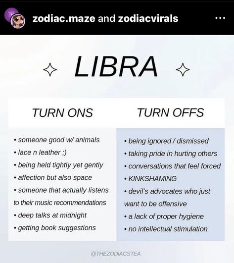 Libra Turn Ons And Turn Offs, How Libra Sees The Signs, Libra Turn Ons, Libra And Other Signs, Libra Sun Scorpio Moon, Libra Mad Facts, Libra Funny Memes, Libra Star Sign, Libra Traits