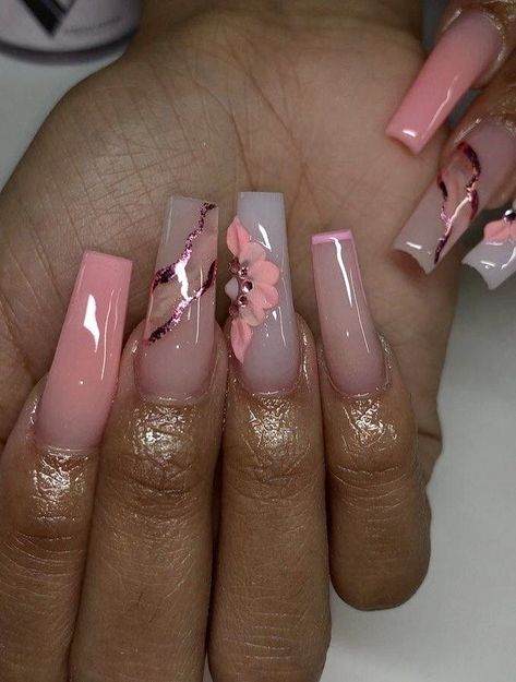 Pinterest | @ Haleyyxoo† Prettiest Nail Designs, Nails 2024 Black Women, Over The Top Nails, Pink Acrylic Nail Designs, Coffin Art, Coffin Design, Nails Grunge, Code Design, Grunge Nails