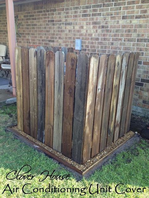 Fence Picket A/C Unit Cover Ac Unit Cover, Reclaimed Wood Diy, Old Fence Boards, Fence Picket, Patio Privacy Screen, Fence Pickets, Fence Boards, Old Fences, Cedar Fence