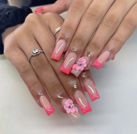 Nails For Jamaica, Medium Square Nails, Beginner Nail Designs, Short Nail Ideas, Nail Options, Orange Acrylic Nails, Birthday Nail, Almond Acrylic, Girly Acrylic