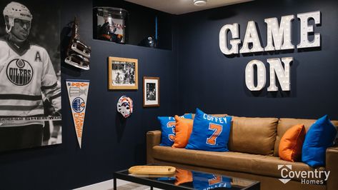 Edmonton Oilers Bedroom, Oilers Basement, Coventry Homes, Boys Shared Bedroom, Hockey Room, Family Compound, Boy’s Room, Shared Bedroom, Sports Room