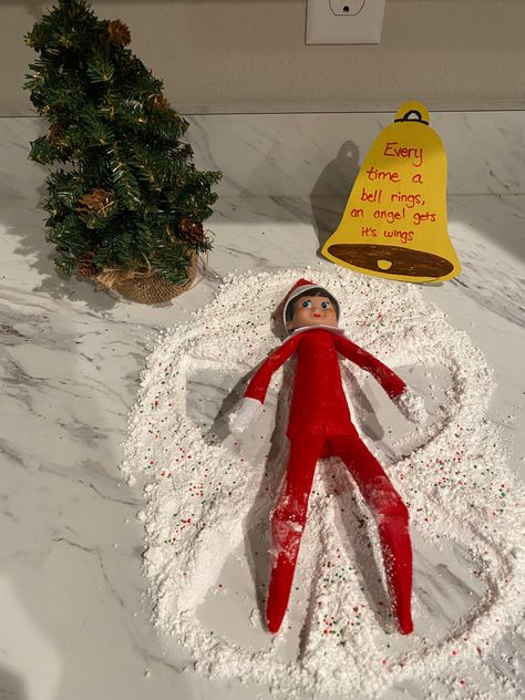 Elf On The Shelf Snow Angel, Elf On The Shelf Snow, Elf On Shelf, Awesome Elf On The Shelf Ideas, Elf Activities, Xmas Elf, Snow Angel, Elf Ideas, Elf Christmas