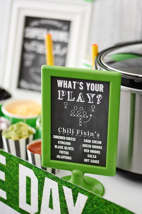 Baby Shower Vendor Products - Decorations, Favors, Invites Football Chalkboard, Football Chili, Football Party Printables, Superbowl Chili, Chili Party, Chili Bar, Buffet Signs, Super Bowl Football, Football Theme Party