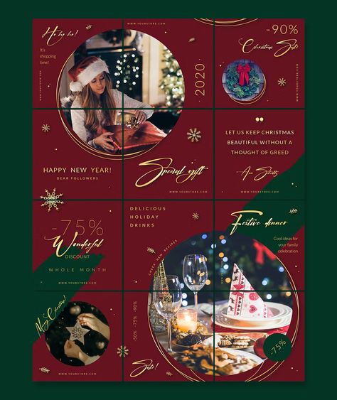 Christmas Instagram Puzzle Template PSD Christmas Theme Social Media Post, Christmas Content Ideas Instagram, Christmas Instagram Feed, Business Banner Design, Banner Design Templates, Christmas Social Media, Instagram Puzzle Template, New Year Is Coming, Christmas Instagram