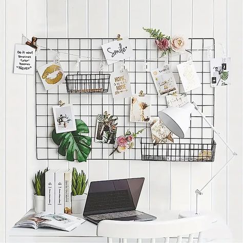 Photo Wall Wire Picture Display Iron Decorative - Temu Australia Desk Wall Organization, Photo Display Board, Wall Grid, Grid Wall, Grid Panel, Metal Grid, Picture Boards, Photo Grid, Estantes Flotantes