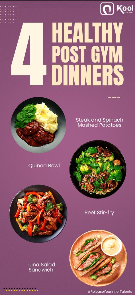 Healthy Dinners Post Workout Food For Fat Loss, Gym Dinner Ideas, Gym Food Ideas, Steak And Spinach, Gym Eating, Post Workout Dinner, Workout Recipes, Post Workout Meals, Post Workout Meal