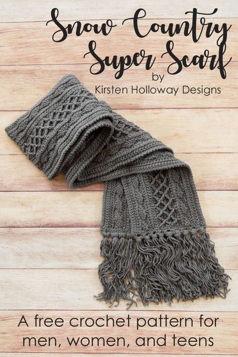 Crochet a richly textured scarf for men, women or teens with this free crochet pattern! It's the answer to your winter weather fashion, and comfort needs. Make it with or without tassels--the choice is up to you! #crochetpattern #crochetscarf #crochet, #crocheting #freecrochetpatterns #crochetformen Corak Krusye, Super Scarf, Scarf For Men, شال كروشيه, Confection Au Crochet, Scarf Crochet Pattern, Crochet Cowl, Crochet Hat, Scarf Pattern