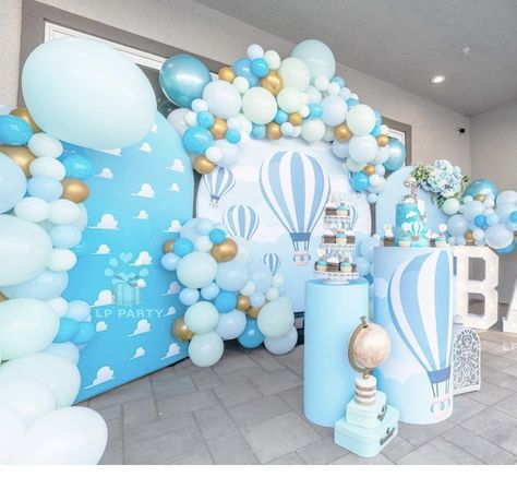 Air Ballons Decoration Party Ideas, Hot Air Balloon 1st Birthday Party Boy, Air Baloons Decoration Birthday, Hot Air Balloon Birthday Theme, Hot Air Ballon Theme First Birthday Boy, Time Flies Birthday Backdrop, Hot Air Balloon Birthday Theme Backdrop, Hot Air Balloon Party Decorations, Baptism Backdrop