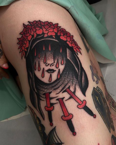 Creepy Traditional Tattoo, Dark Traditional Tattoo, Black Metal Tattoo, Traditional Skull Tattoo, Neo Traditional Tattoo Design, Macabre Tattoo, Small Traditional Tattoo, Americana Tattoo, Learn To Tattoo