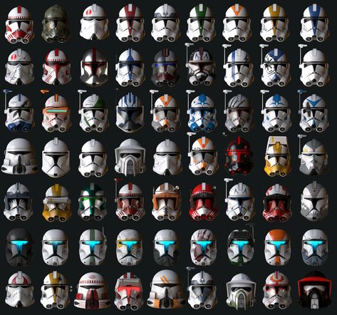 "Star Wars Clone Trooper Helmets" by Morten Langelund Jakobsen Star Wars Legion Clones, Star Wars Helmets, Clone Helmet, Star Wars Infographic, Clone Trooper Helmet, Star Wars Helmet, Star Wars Clone, Star Wars Background, Star Wars Spaceships