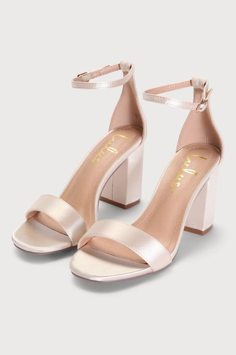 Fun Bridesmaid Shoes, Heels For Champagne Dress, Tan Bridesmaid Shoes, Hoco Heels White, Simple Wedding Heels, Sweet 16 Heels, Shoes For Homecoming, School Dance Shoes, Champagne High Heels