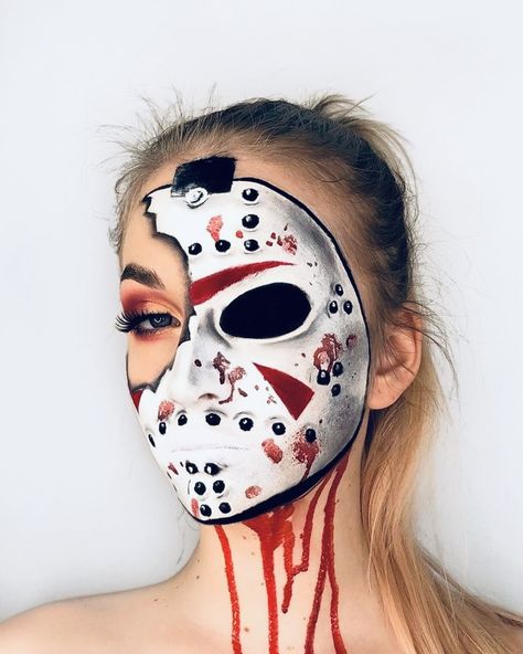 Friday The 13 Makeup, Halloween Makeup Face Paint, Jason Face Paint, Jason Mask Makeup, Halloween Creative Makeup, Jason Makeup Halloween Friday The 13th, Friday The 13th Makeup Looks, Jason Halloween Makeup, Jason Makeup Halloween