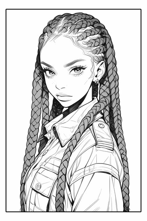 Braids Sketch, Coloring Pages Of People, Braid Drawing, Braids Drawing, Manga Coloring Pages, How To Draw Braids, Manga Coloring Book, 얼굴 드로잉, Color Drawing Art