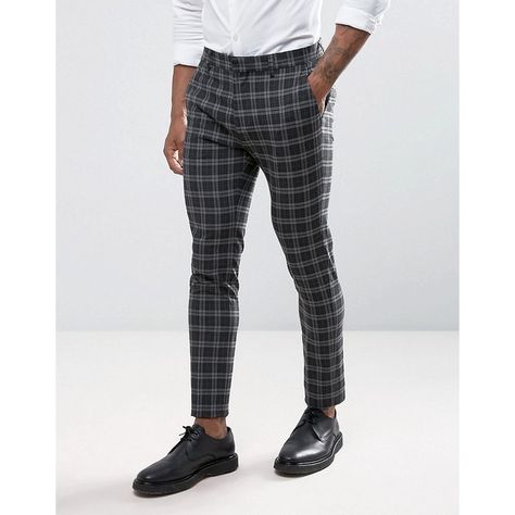 ASOS Super Skinny Suit Pants in Tonal Gray Check (83 CAD) ❤ liked on Polyvore featuring men's fashion, men's clothing, men's pants, men's dress pants, pants, grey, mens stretch dress pants, tall mens dress pants, mens gray pants and mens tall pants Grey Dress Pants Men, Grey Pants Men, Dress Pants Mens, Tartan Pants, Men's Dress Pants, Stretch Dress Pants, Tall Pants, Zipper Pants, Lightweight Pants