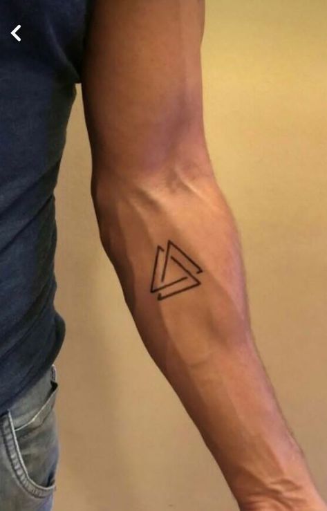 Triangle Tattoo Designs Men, Men’s Tricep Tattoo Ideas, Men Triangle Tattoo, Triangle Forearm Tattoo, Minimal Triangle Tattoo, Delicate Feminine Tattoos, Men's Small Tattoo, Wrist Tattoos For Guys, Feminine Tattoos