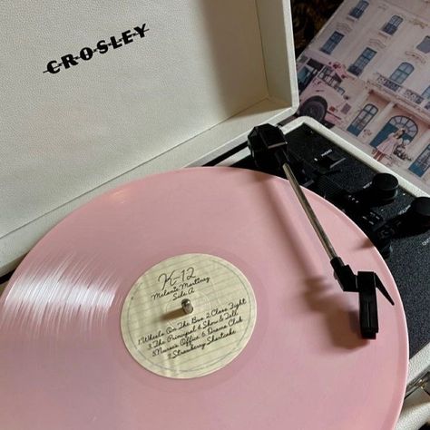 Pink Record Aesthetic, Pink Music Aesthetic, Melanie Martinez Vibes, Pink Record Player, Pink Record, Coquette Music, Romantic Lyrics, Vinyl Aesthetic, Pink Music