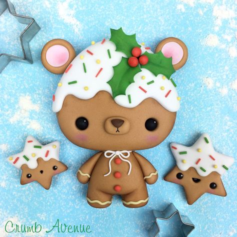 cute, cake topper, gingerbread man, bear, teddy bear, ginger, cookie, cookies, star, stars, icing, holly leaf, Christmas, Noel, winter, festive, clay, idea, inspiration, Crumb Avenue, cake decorating, cake, figure, figurine, kawaii, sugar art Fimo Kawaii, Clay Christmas Decorations, Christmas Cake Topper, Polymer Clay Kawaii, Cake Topper Tutorial, Cute Cake, Kawaii Christmas, Polymer Clay Ornaments, Christmas Clay